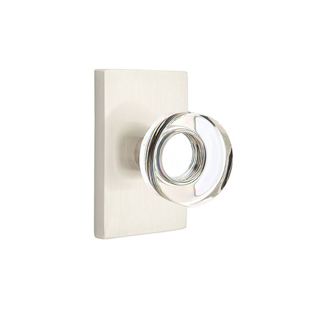 Emtek Passage Knobset w/ Modern Rectangular Rosette and Modern Disc Glass Knob Emtek 