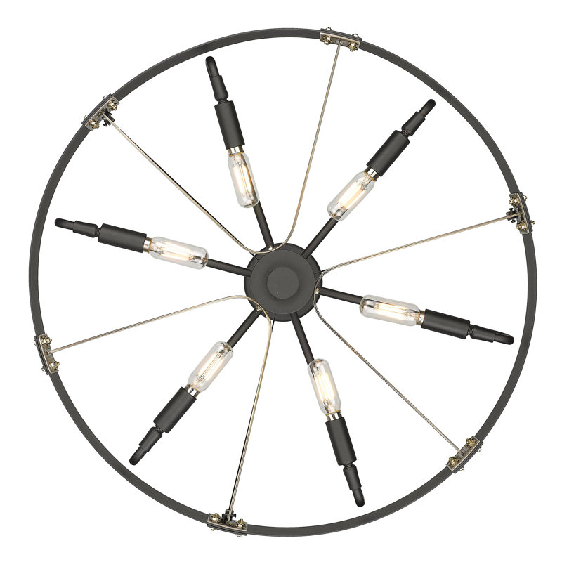 Aged Brass and Black 6-Light Wagon Wheel Pendant