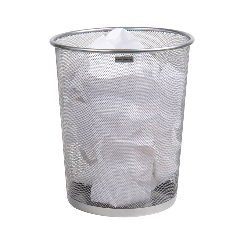 Silver Stainless Steel Mesh Office Trash Can, 12" x 14.5"
