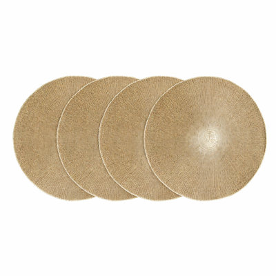 Natural Two-Tone Sunburst Paper Woven Table Placemats 15 X 15 Round, Set Of 4