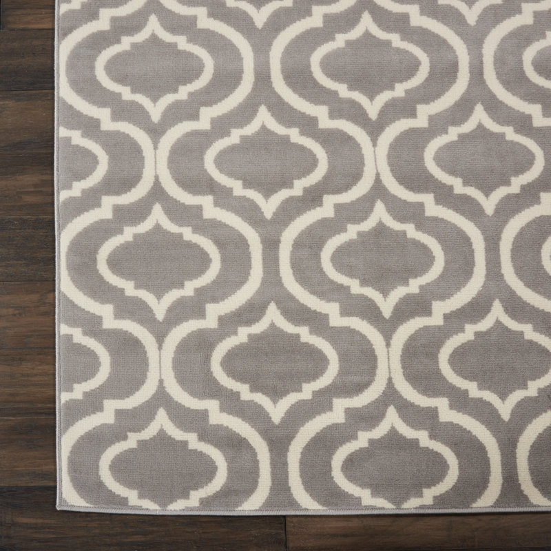 Tapis géométrique gris / ivoire Kardinya, Tapis de couloir 2 pi x 4 pi