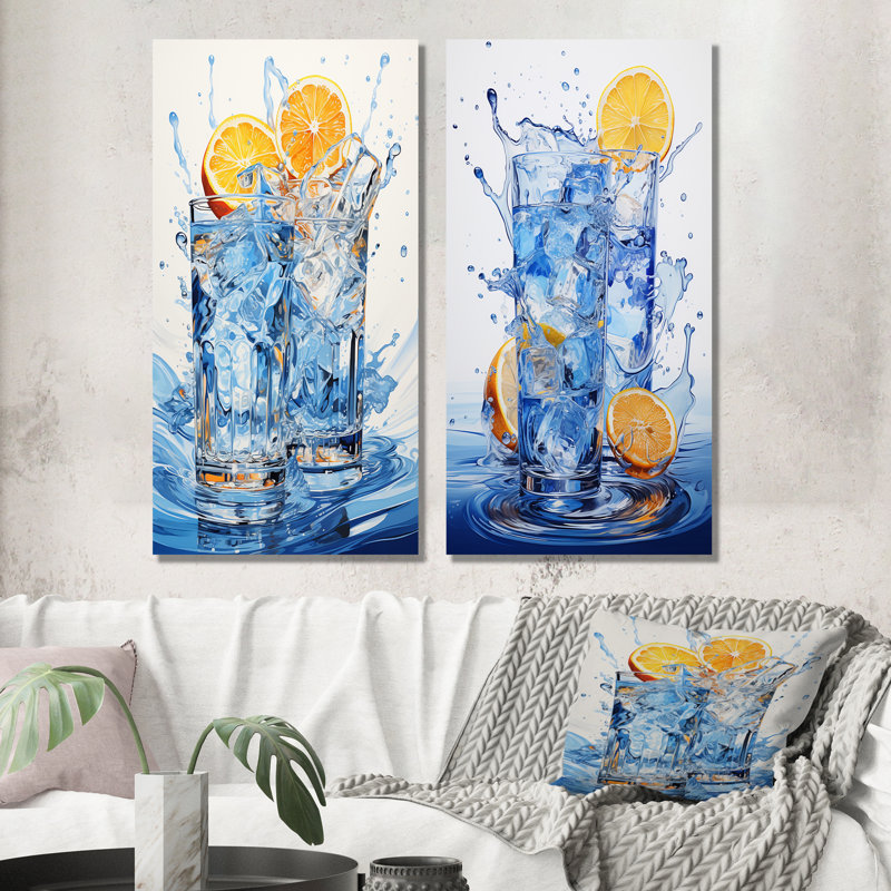 Gin Tonic Tides Cocktail Harmony - ensemble de 2 impressions sur toile, H 28 po x l 25 po, Toile tendue