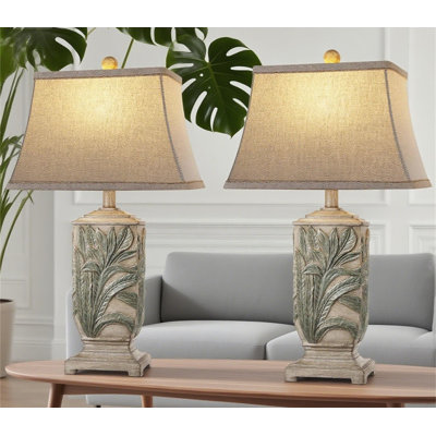 Vintage Table Lamps Set Of 2 With 3-Way Color Temperature, Rustic Farmhouse Bedside Lamps For Living Room And Bedroom, Rotary Switch And Carved Leaf Design (Includes Bulbs)