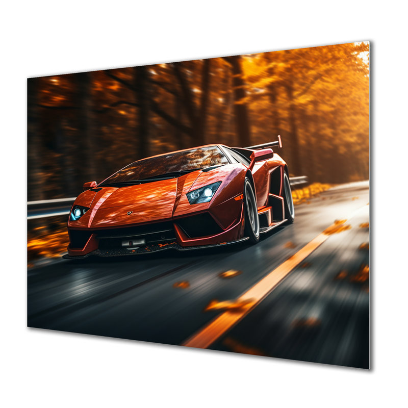 Lamborghini Diablo, autoroute orange - art mural voiture exotique, Métal métal, H 16 po x l 32 po x P 1 po