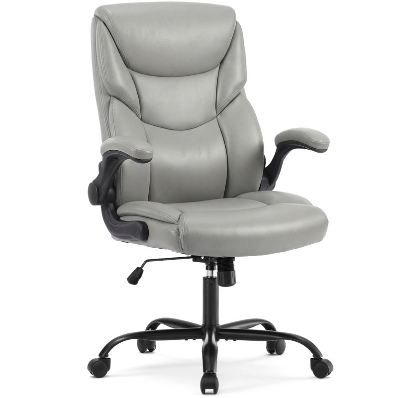 Iz Ergonomic Faux Leather Executive Chair, Gray Faux Leather