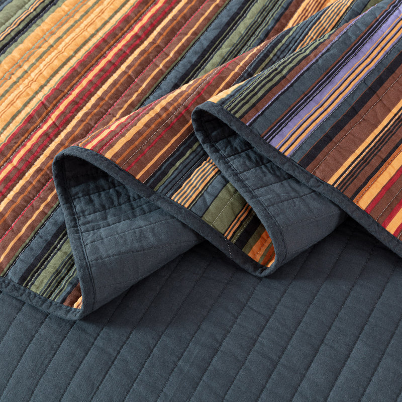 Queen Multi-Color Striped Cotton Reversible Quilt Set