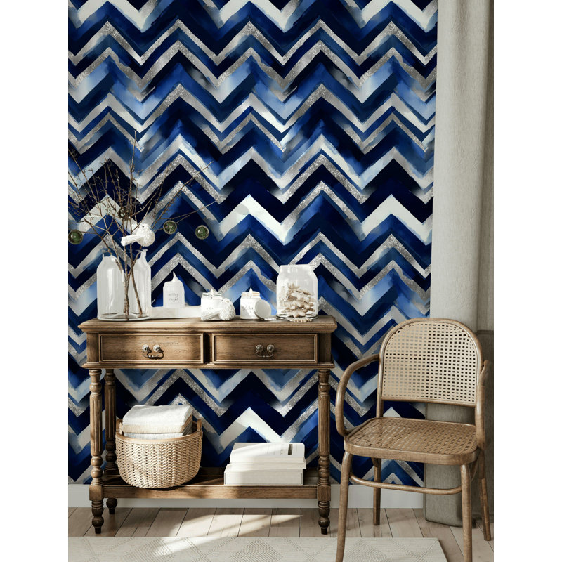 Rouleau double de papier peint à chevrons bleu amovible