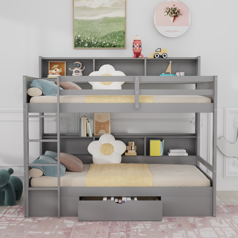 Lit superposé simple au-dessus de simple Castelli, pour enfants, Gris