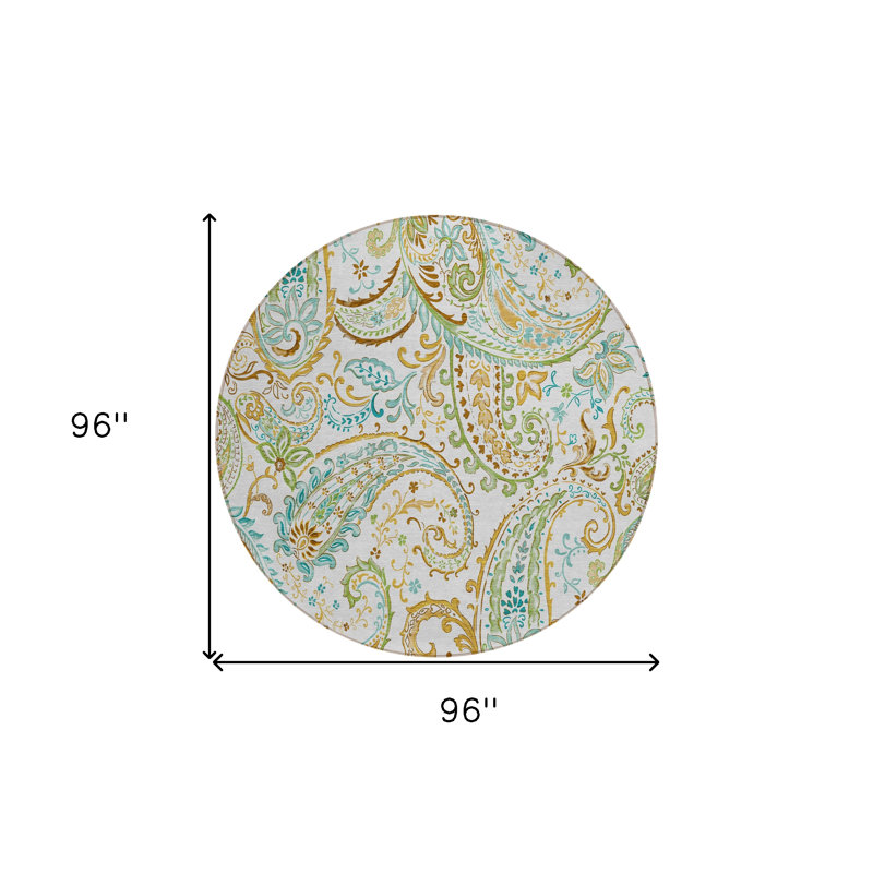 Tapis intérieur rond antidérapant rond 8 pi ivoire et doré