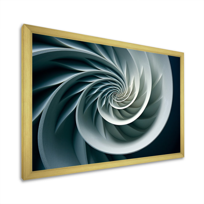 Turquoise coquille spirale de poisson sur toile, Cadre doré simple, H 34 po x l 44 po x P 1,5 po