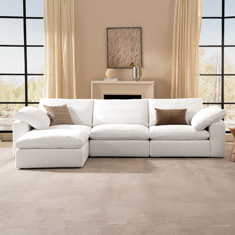 110.2" Cloud Couch,Oversized Modular Comfy Sofa for Living Room, L Shaped  Sectional Couches,Deep 3-Seat with Ottoman, White