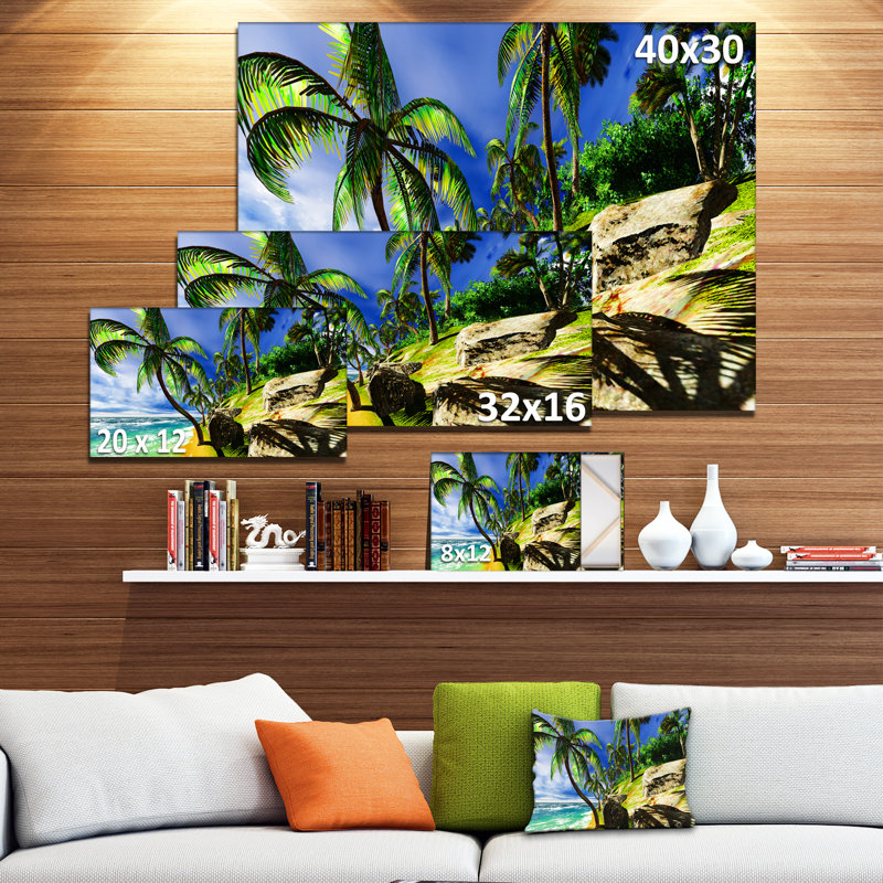 Palms in Hawaii Island Beach - reproduction de photo sur toile tendue, H 16 po x l 32 po x P 1 po