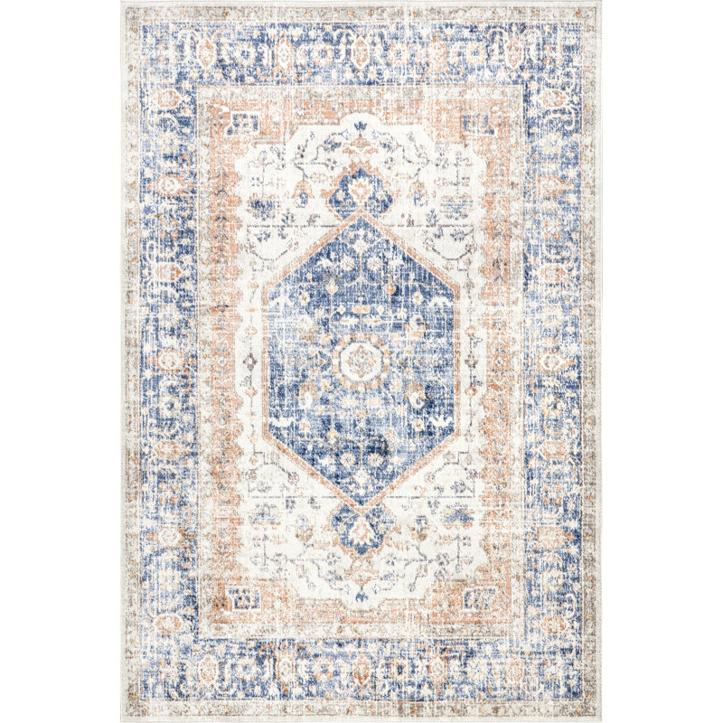 Caramont Oriental/Persian Area Rug for Living Room Bedroom Dining Room Kitchen, Blue/Ivory