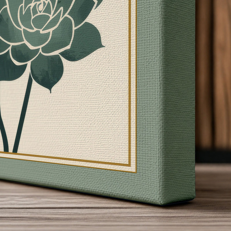 Layered Lotus Blooms Botanical - Wrapped Canvas, 36x24 - 91.4 x 61.0 cm, Sage Border