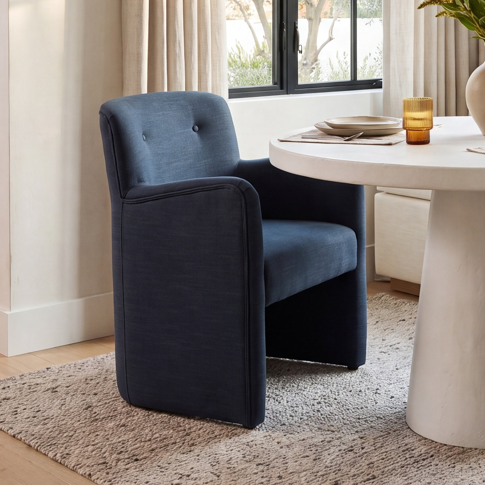 Jaidyn Linen Pine Dining Armchair, Indigo