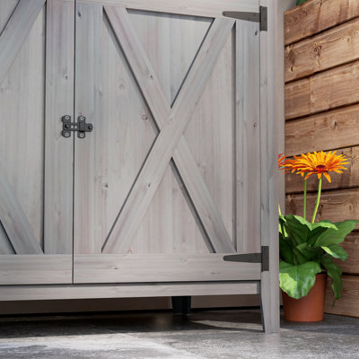 Wood Garden Shed, Compact Outdoor Storage Cabinet Potting Shed with Inner Shelf and Double Doors for Backyard, Patio, Lawn