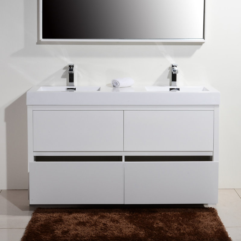 Ensemble de meuble-lavabo double 59 po Royka, Blanc lustré