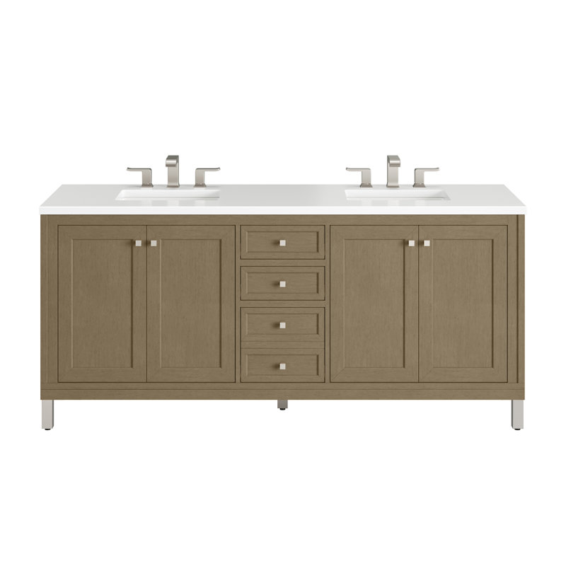 Chicago 72'' W Double Vanity, White Zeus, 8" Widespread, Walnut Whisper