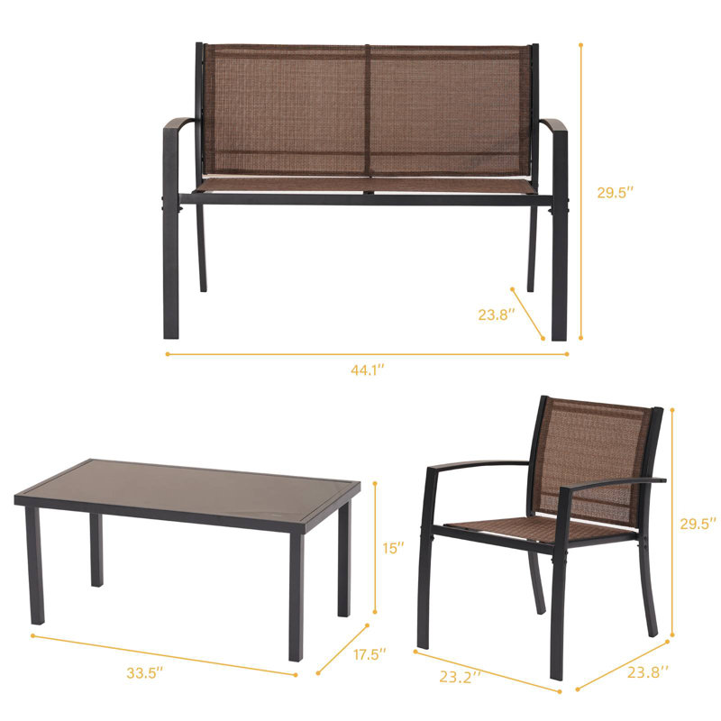 Geral 4 Piece PVC-Coated Polyester Metal Seating Group Breathable, Brown