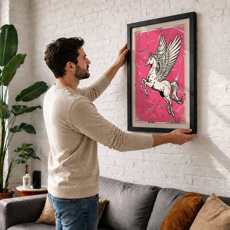 Pegasus In Flight Retro - Print, A2 - 59.4 x 42.0 cm, Oak