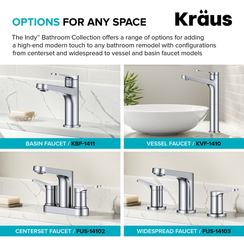 KRAUS Indy Centerset Bathroom Faucet With 2 Handles, Pop Up Drain And Supply Lines, Matte Black