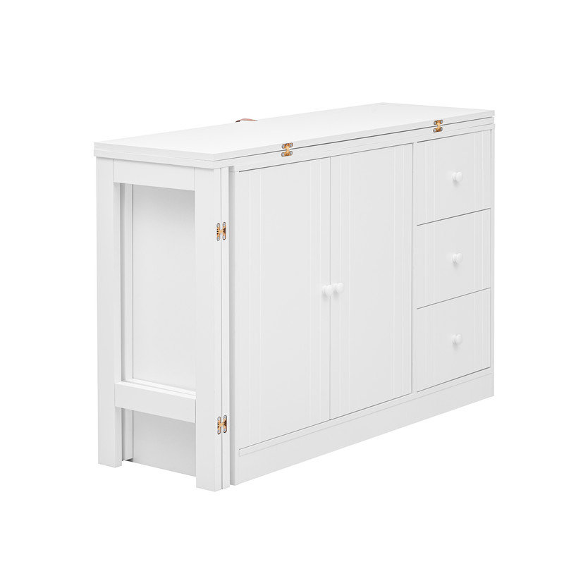 Kitchen Island with Extendable Dining Table，Converts Into a Dining Table and Adjustable Pull-Out Top, White
