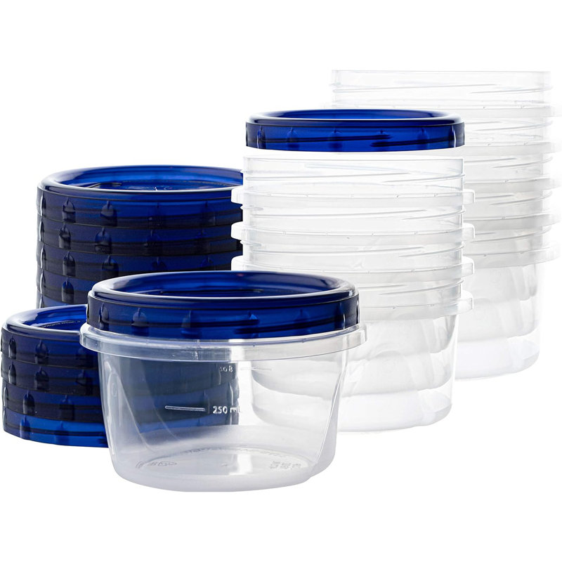 [16 Oz 10 Pack] Twist Top Deli Containers Clear Bottom With Blue Top Twist On Lids Reusable, Stackable, Food Storage Freezer Container