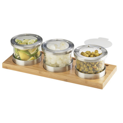 Présentoir de mixologie en bambou à 3 pots - pots de 16 oz avec couvercle à charnière
