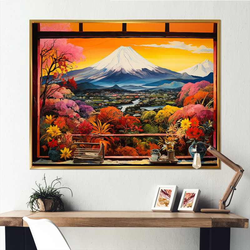 Montagne, Japon, vue sur la montagne, Mont Fuji 3 - Japon, art mural, Cadre flottant doré, H 12 po x l 20 po x P 1 po