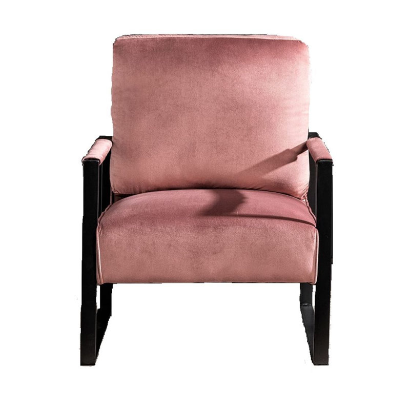 Mid-Century Modern Accent Chair, Durable Square Metal Frame, Plush Upholstery, Rose Velvet