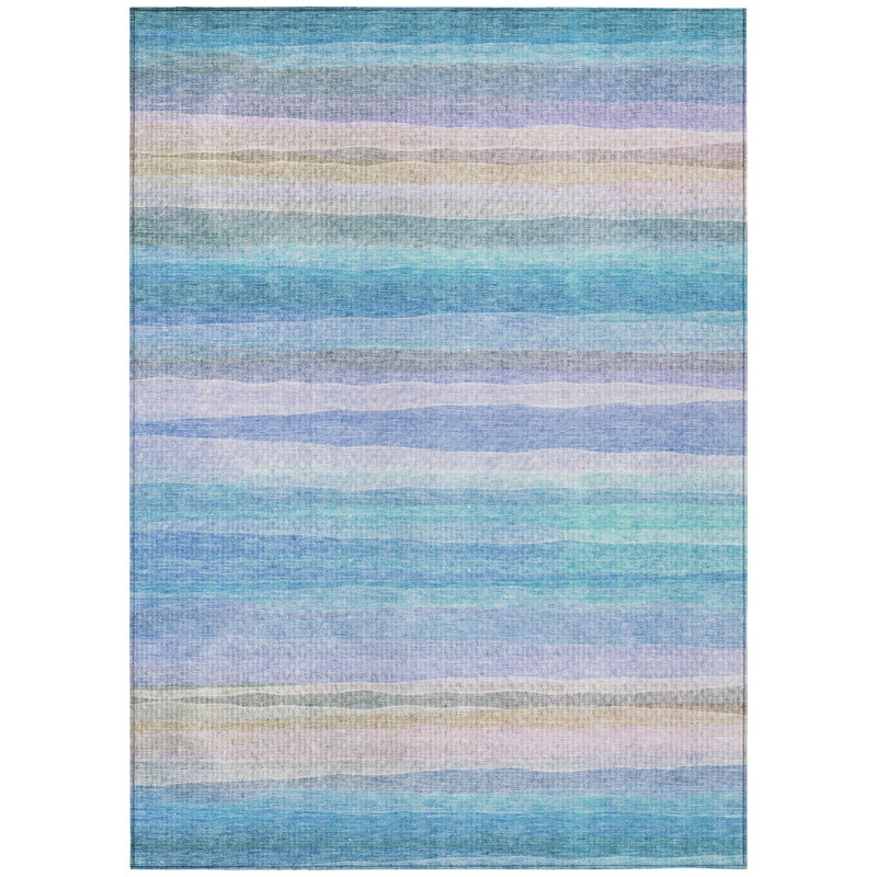 Machine Washable Indoor/Outdoor Xhevrie Aqua Rug, Rectangle 5' x 7'6"