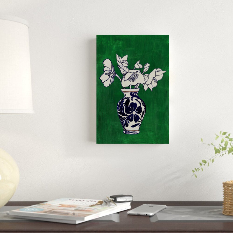 Marine Bouquet et vase - peinture sur toile tendue, H 12 po x l 8 po