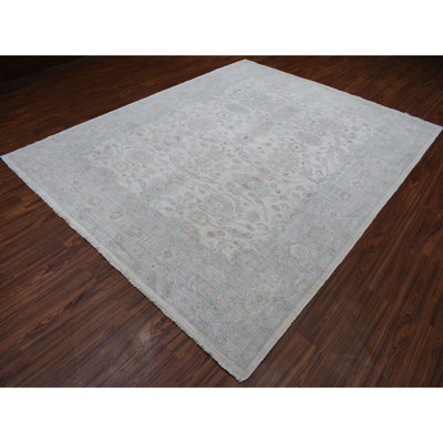 Tapis décoratif en laine noué à la main de conception unique Ivoire 8 pi x 9 pi 9 po Atharva