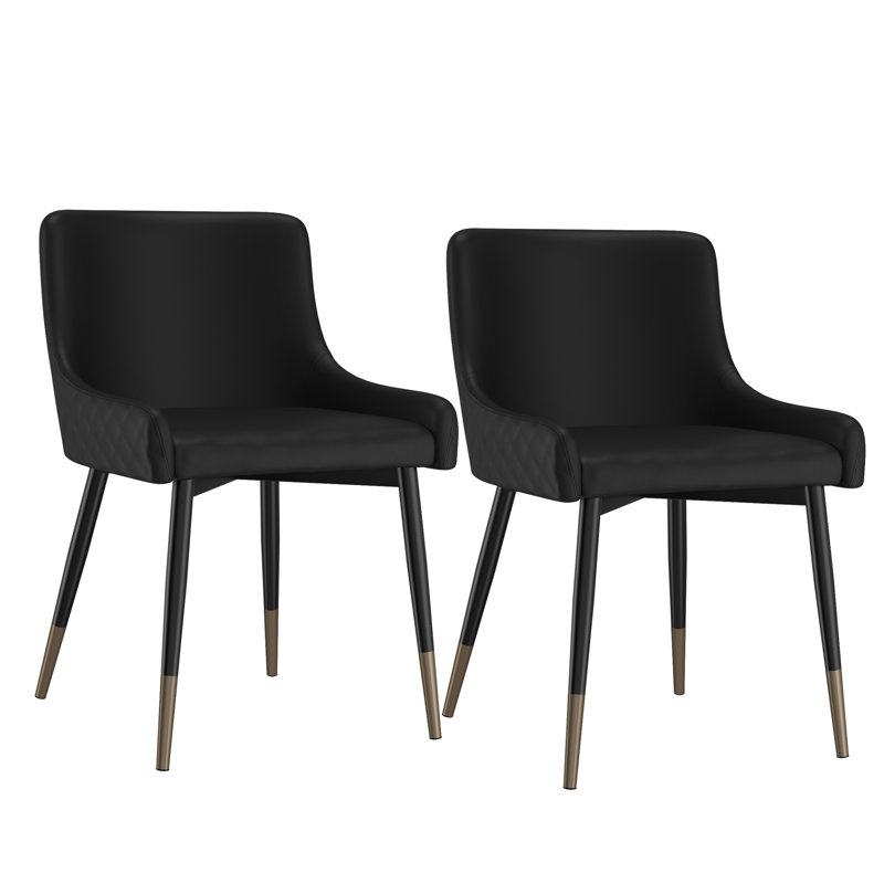 Set Of 2 Modern Faux Leather And Metal Side Chair, Black