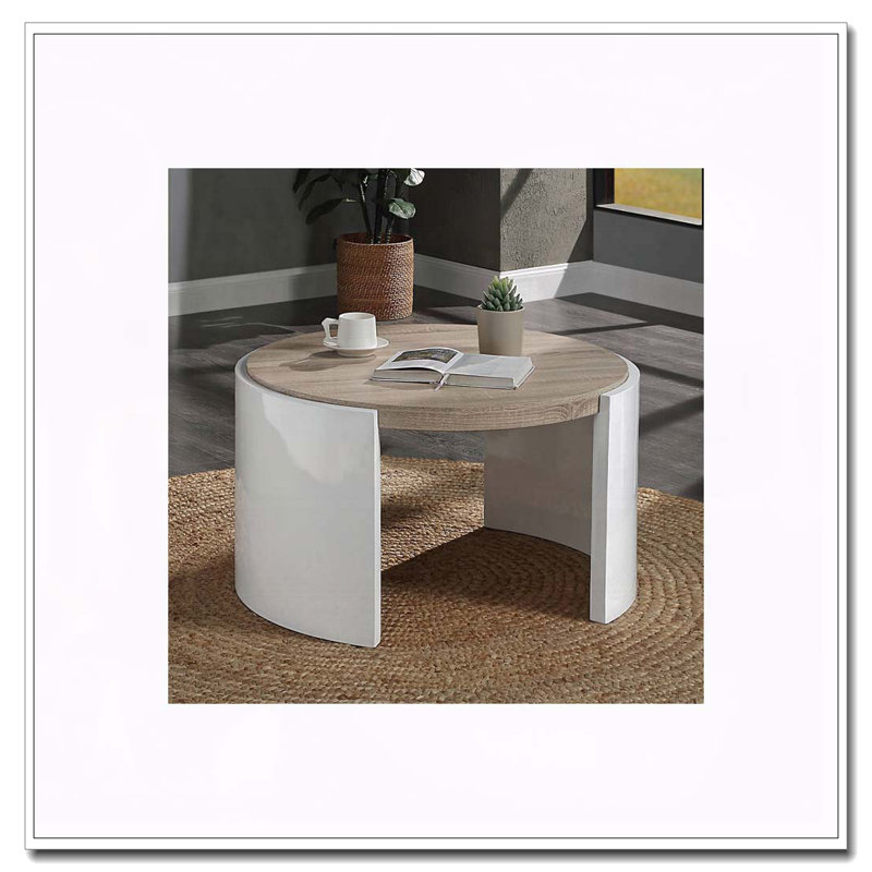 Table basse à 1 tiroir en chêne et blanc ultrabrillant