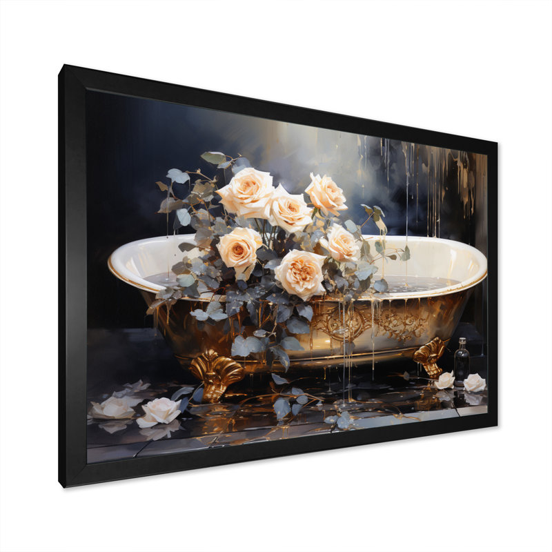 Baignoire en or III - art mural de baseball sport, H 34 po x l 44 po x P 1,5 po, Cadre photo noir