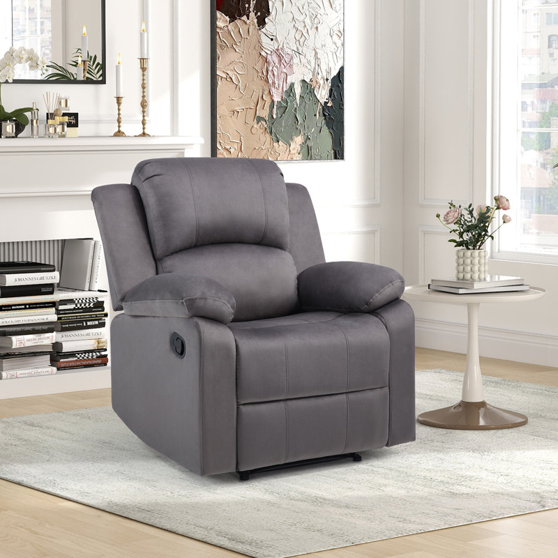 Nikodemos 34.8" Wide Contemporary Breathable Skin Friendly Microfiber Fabric Soft Padded Manual Recliner Chair, Dark Gray