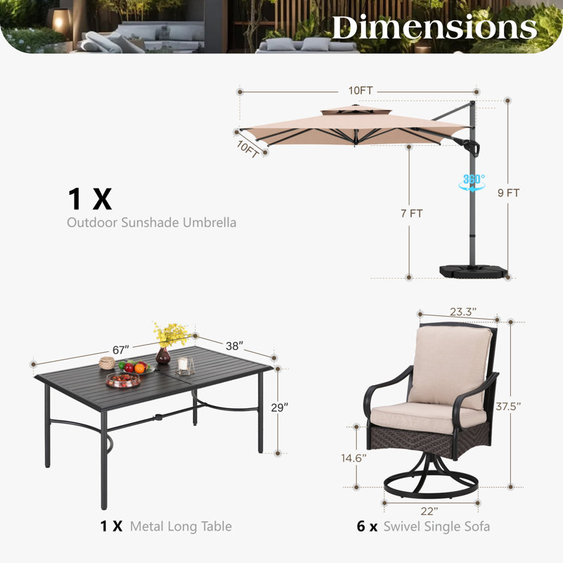 13-person outdoor patio furniture sets , 29.9" H x 67" L x 38" D