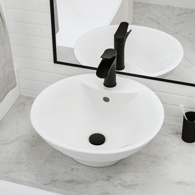Karran Valera 19 In. Vitreous China Round Vessel Bathroom Sink With Overflow Drain