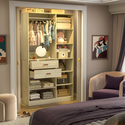 39.4'' W Closet System with Wooden Drawers and Hanging Rods