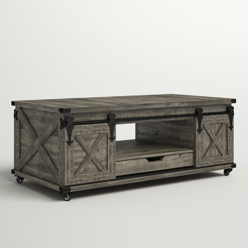 Table basse à roulettes avec rangement Howden, Bois flottant gris