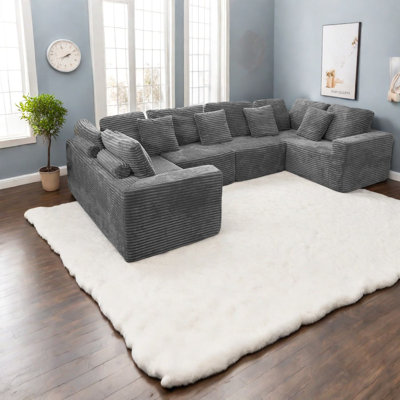 Canapé modulaire à compression en U en velours côtelé de 135 pouces pour la maison
