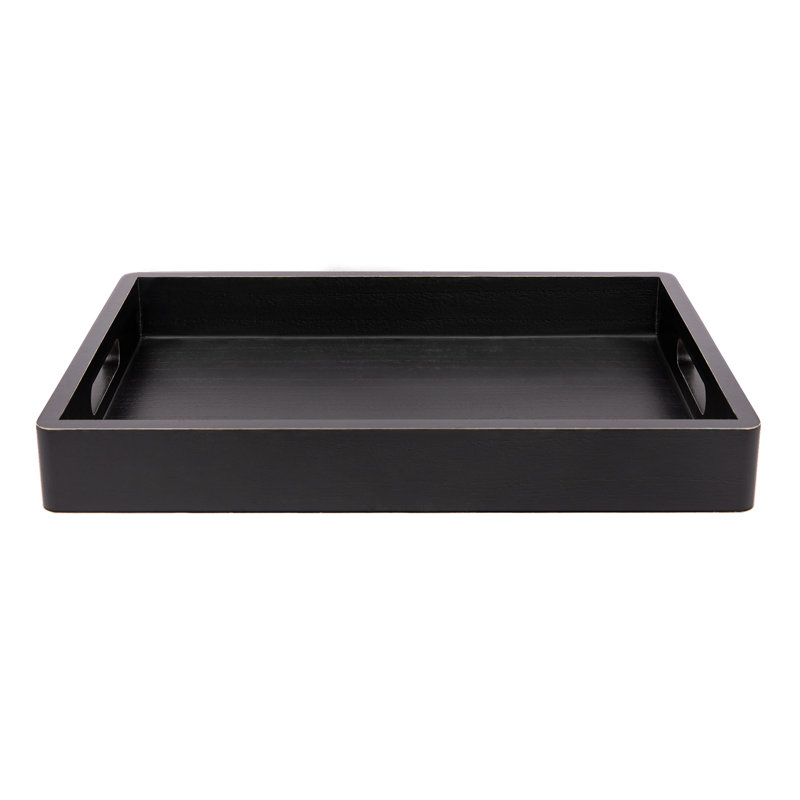 Grand plateau de service décoratif rectangulaire en bois, Noir