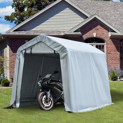 Auvent de garage robuste de 6 pi x 8 pi, portatif avec couvercle et portes à double fermeture à glissière, pour outils de jardin de vélo de moto, abri d'auto gris, motocyclette, vélo,