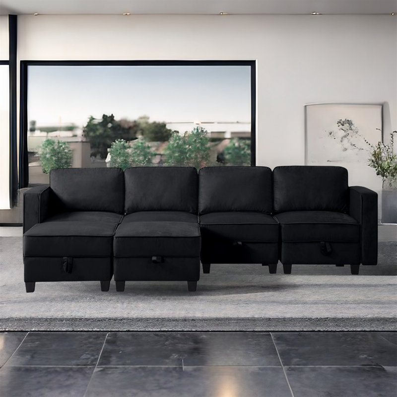 Canapé modulaire 6 pièces Pavithra, Velours noir