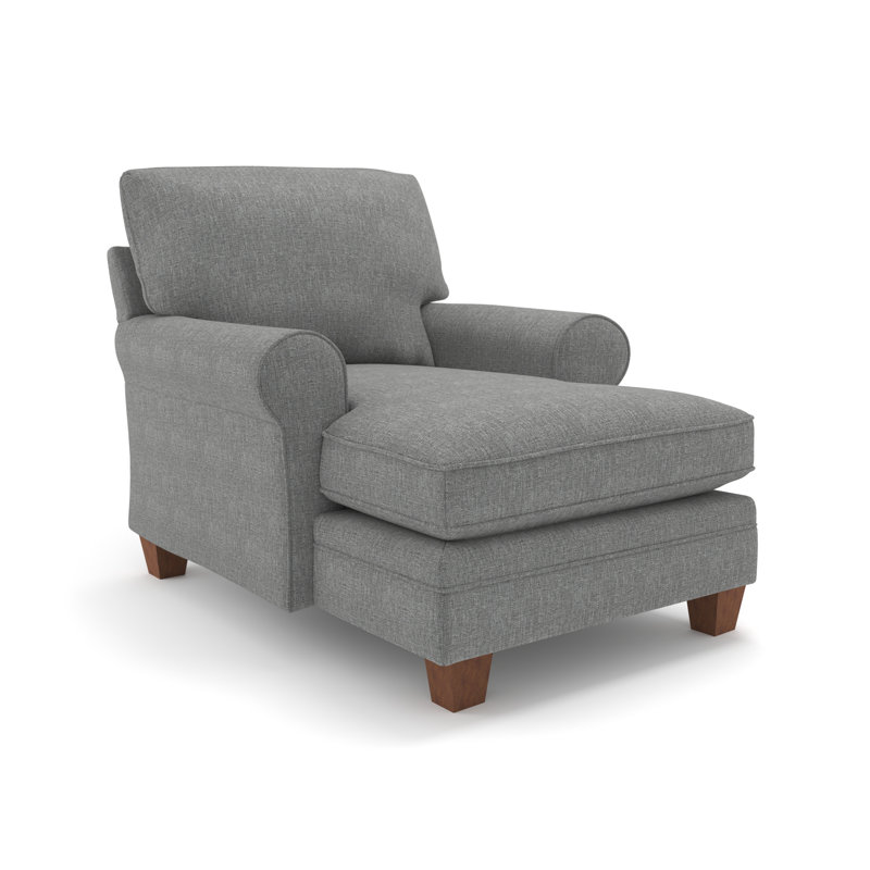 Mignone Capriccio Round Arms Chaise Lounge, Charcoal Grey Performance, Dark Walnut