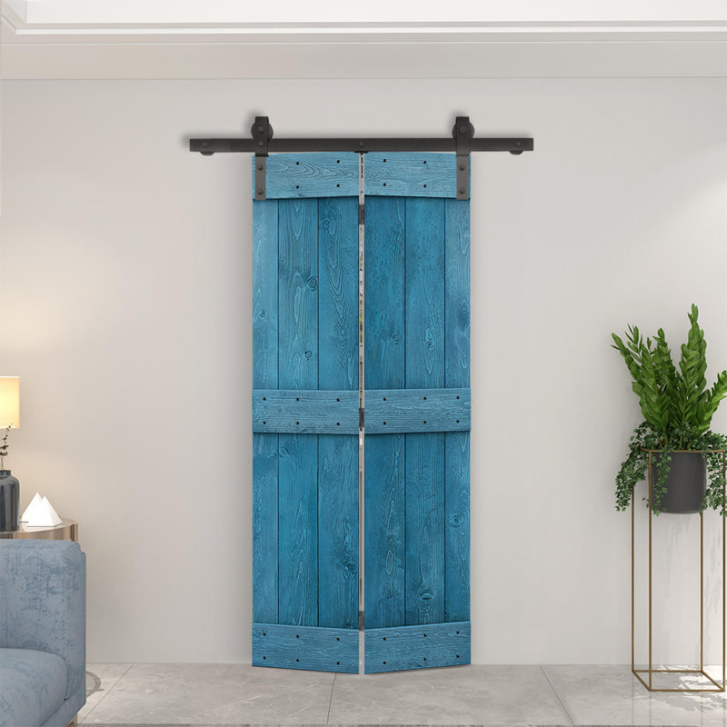 84'' Ocean Blue Solid Pine Barn Door with Oil-Rubbed Bronze Hardware