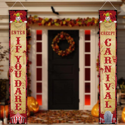 Allenjoy Halloween Evil Circus Porche Banner Creepy Carnival Party Decor Set Clown effrayant Hallowmas Festival Holiday Outdoor