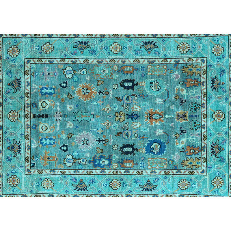 Tapis oriental en laine / polyester tissé à la machine 6 pi x 9 pi bleu / bleu clair / jaune Oriental