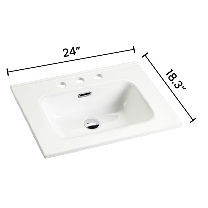 Glossy White Ceramic Bathroom Sink - Sleek Design With 3 Pre-Drilled Holes, Construction, Stain- Seamless For A Hygienic